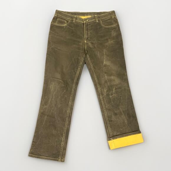 Bills Khakis Denim Jeans Mens Sz 38 Olive Green Distressed Cotton Faded Pant USA - Picture 3 of 10